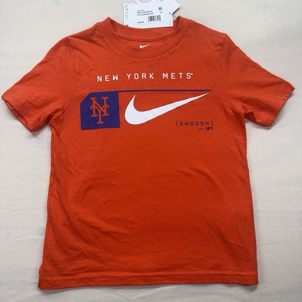 Nike New York Mets Swoosh Lock T-Shirt Kids Size 5/6 Orange MLB NWT